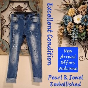 Stylish Skinny Jeans Studded Details Worn Down/Cuffed Up NWOT Size 5